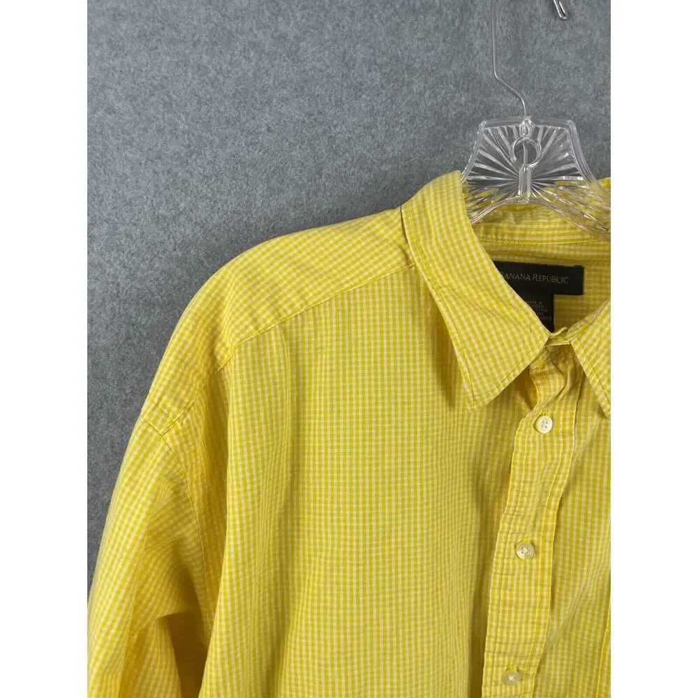 Banana Republic Shirt Men's XL Yellow Gingham Checks Long Sleeve Button Up‎